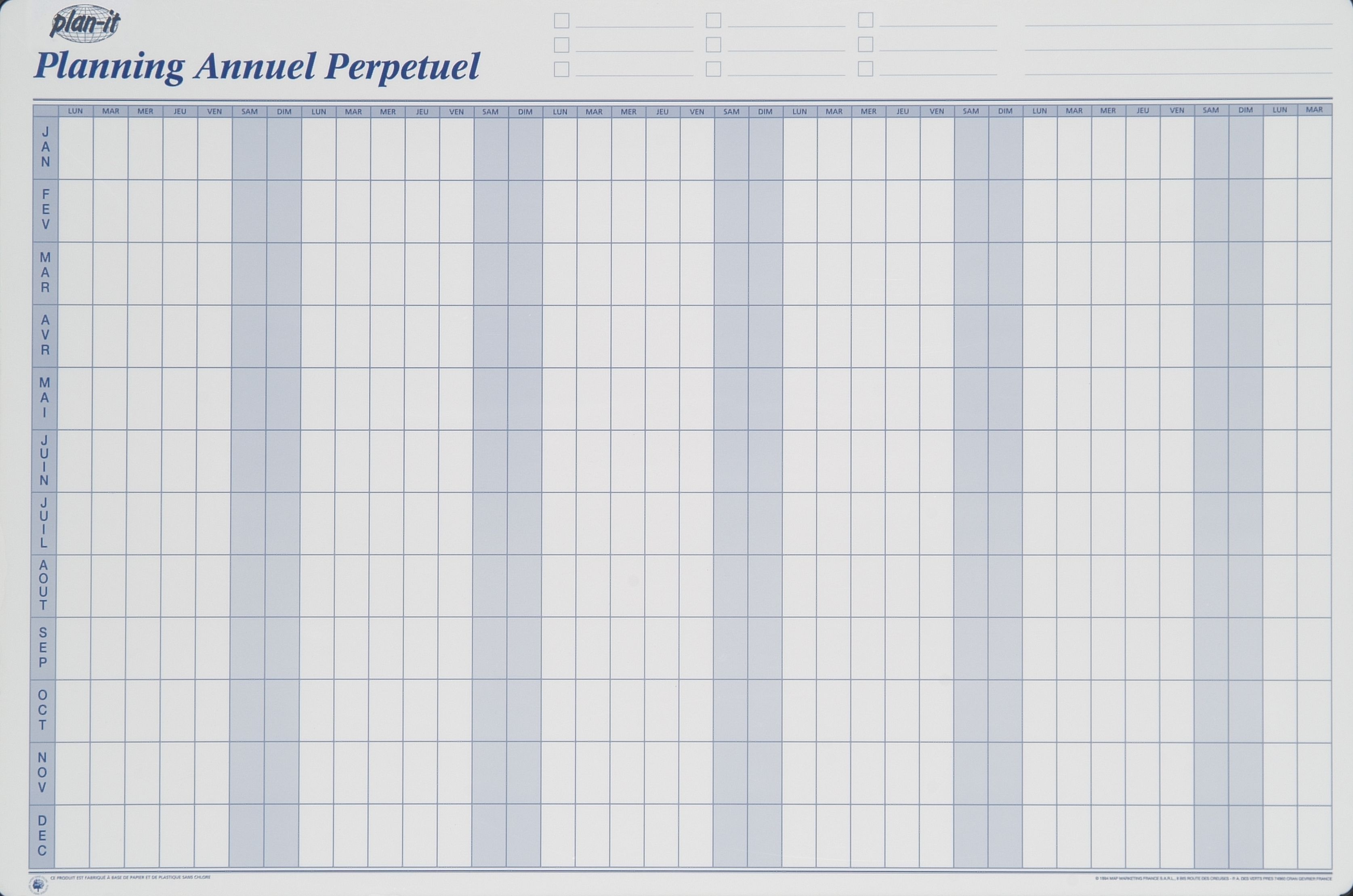 Tableau planning JetKalender, calendrier annuel sur